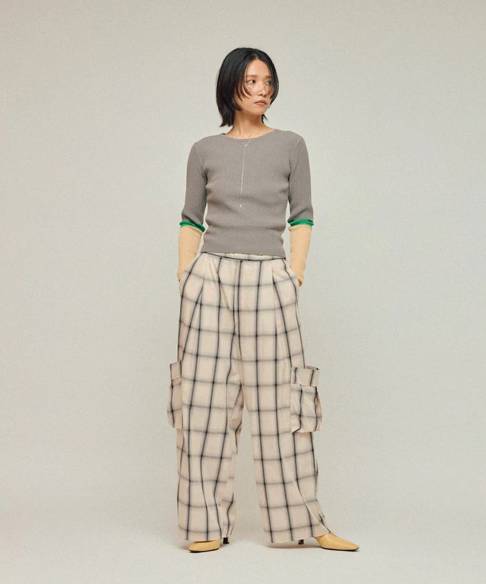 Ombre Check Easy Pants / Patch Pocket Wide Easy Pants
