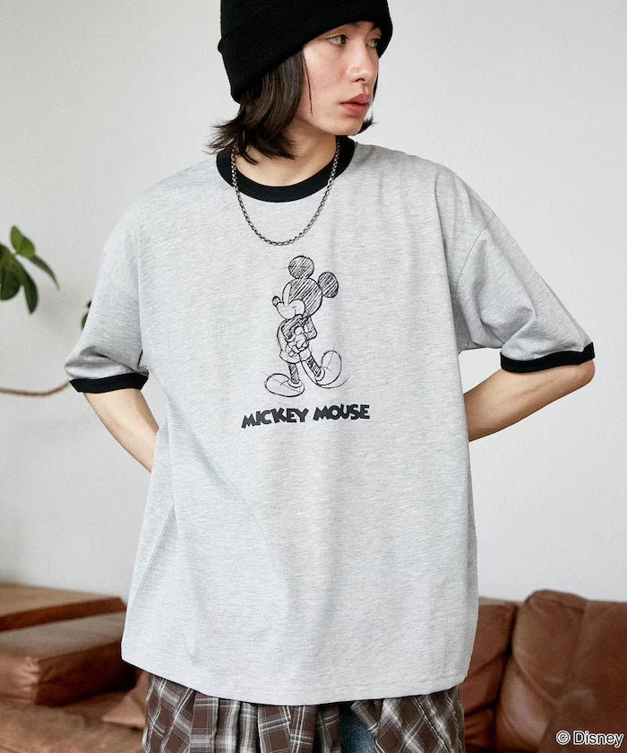 <Functional Material>Mickey Mouse/Sketch Ringer T-Shirt Limited Edition