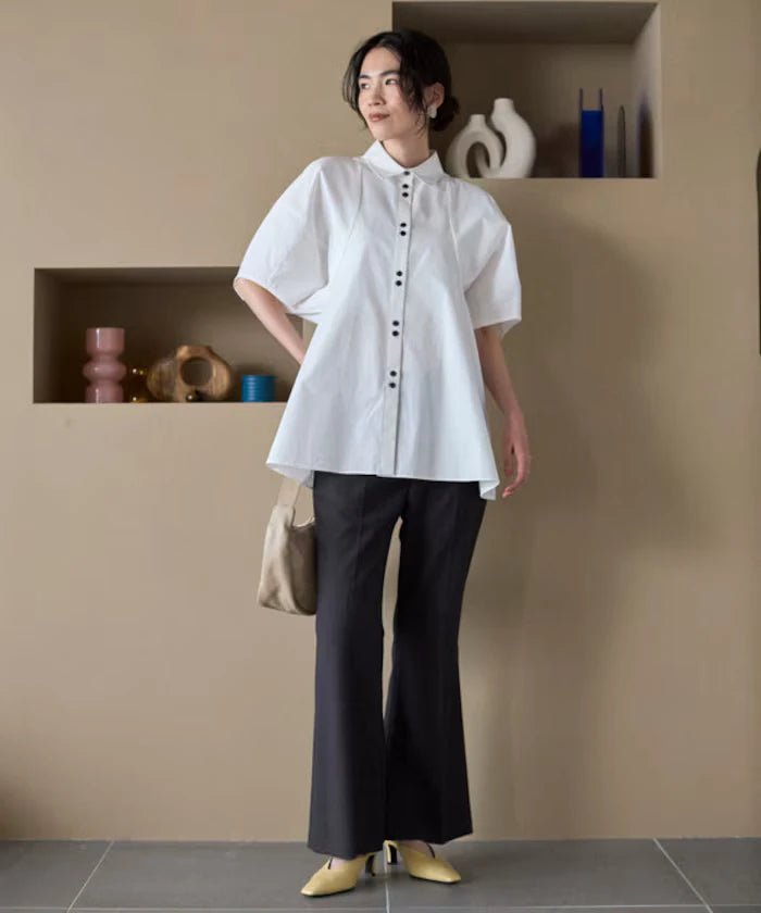 Switching Design Balloon Sleeve Shirt / 5-Minute Sleeve Blouse [Limited Edition]