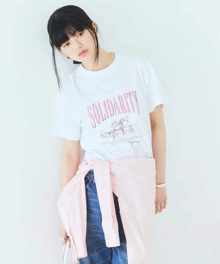 Comfortable Logo Horse Print Crew Neck T-Shirt