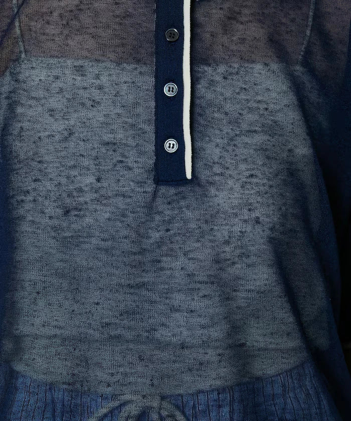 Washable linen color block henley neck knit top limited release