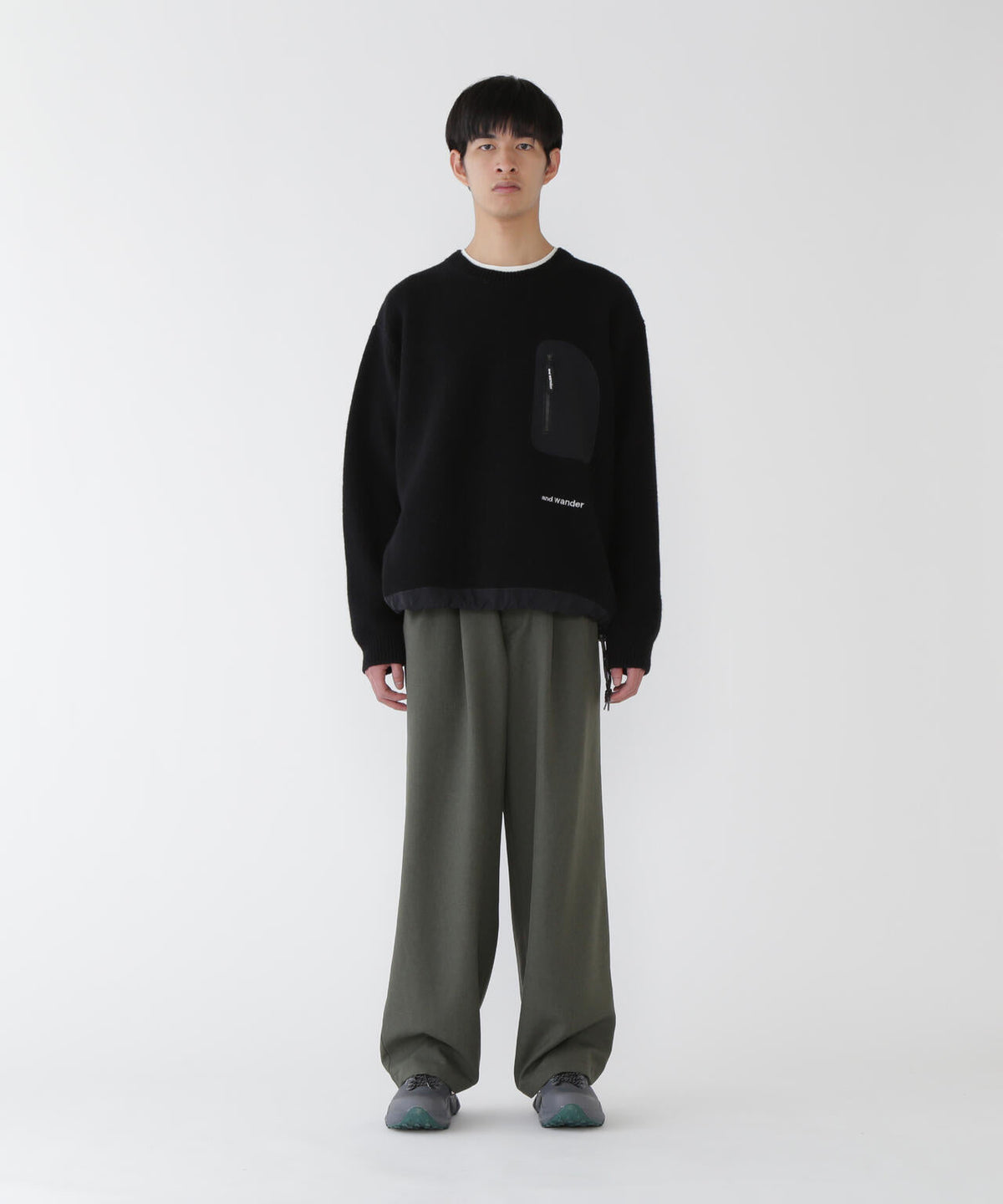 PE melange twill wide pants