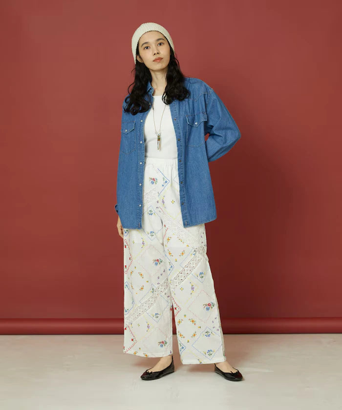 Flower Handkerchief Embroidered Pants