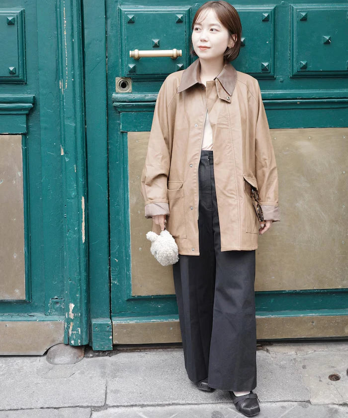 Oversized leatherette blouson / Mixed material switching