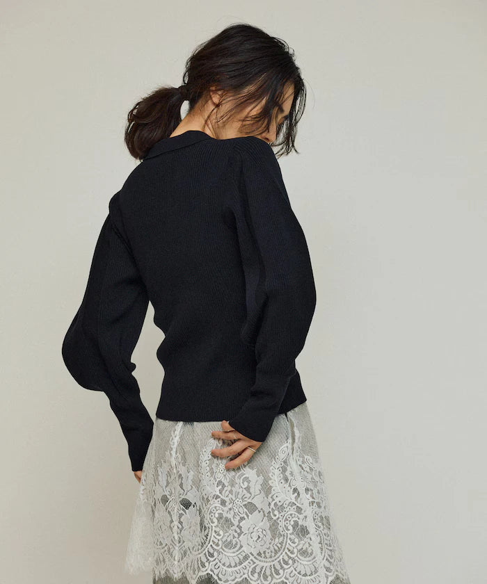 Functional material silk blend knit polo volume sleeve knit cardigan / anti-pill / machine washable