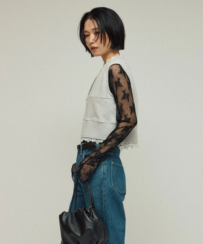 Organic Cotton Lace Sweat Vest / Lined Sweat
