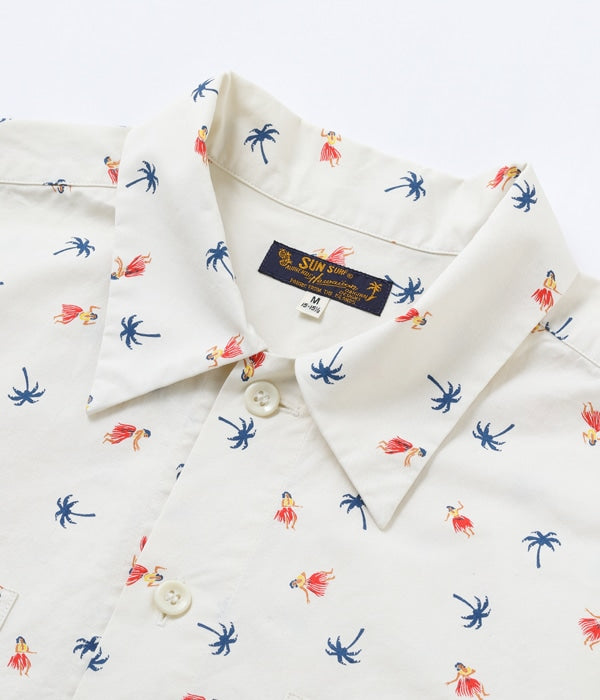 COTTON TWILL REGULAR COLLAR SHIRT “HULA & PALM TREE”