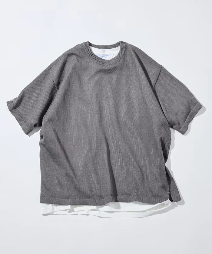Sheer Knit & Cotton T-Shirt Layered Set