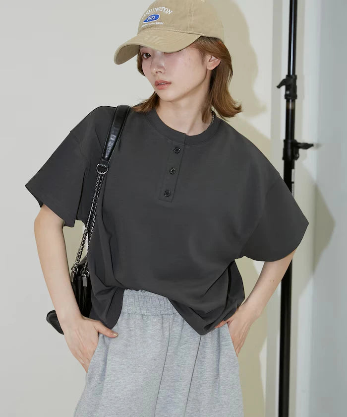 <contact cool> Cool Ponte Henry Neck T-Shirt Limited Release