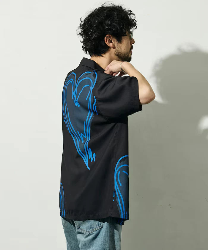 Open Collar Big Pattern Short Sleeve Shirt / Big Silhouette