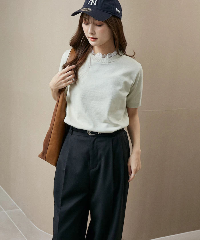Lace Docking Short Sleeve Knit Top Limited Edition