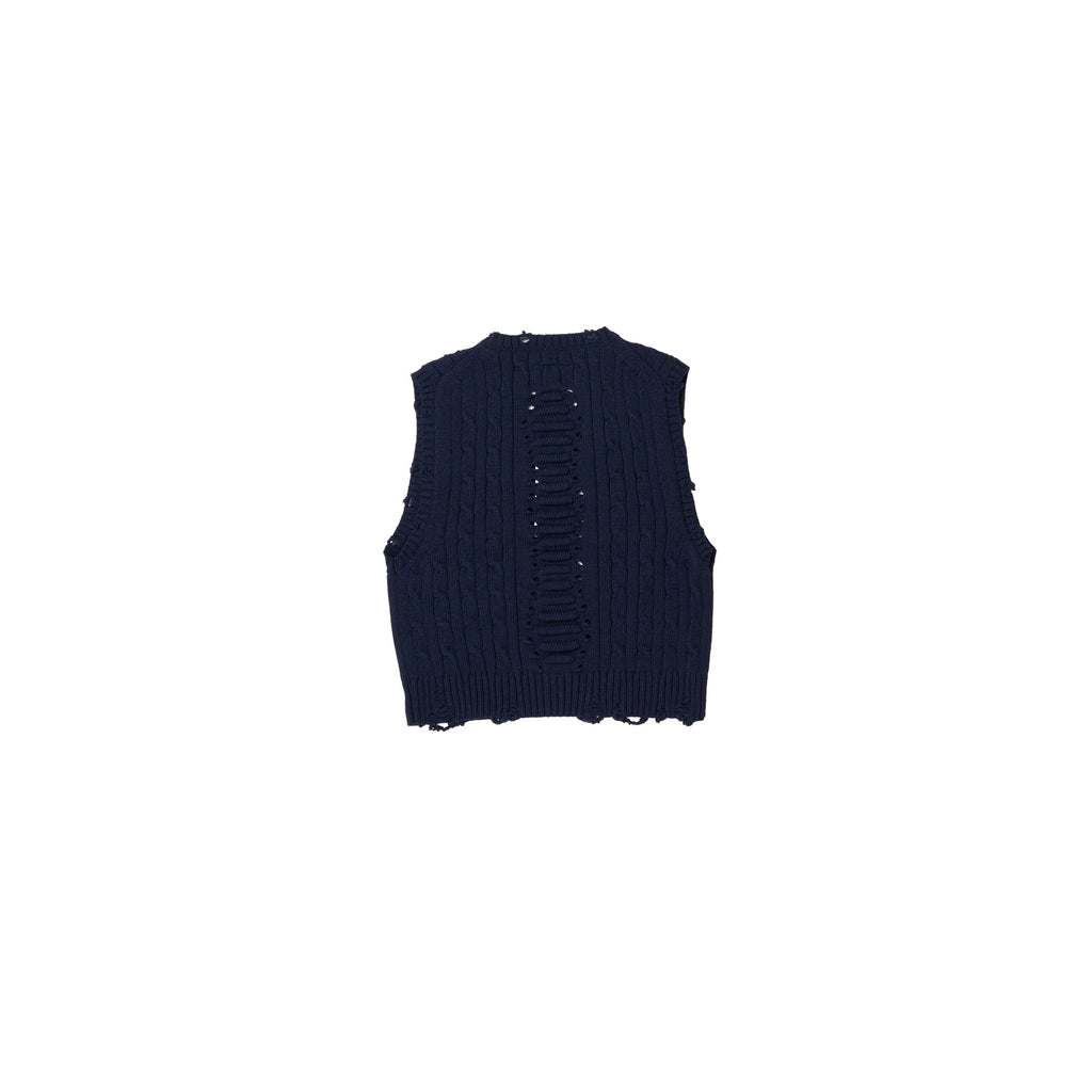 RIB CAGE CABLE KNIT VEST：NAVY