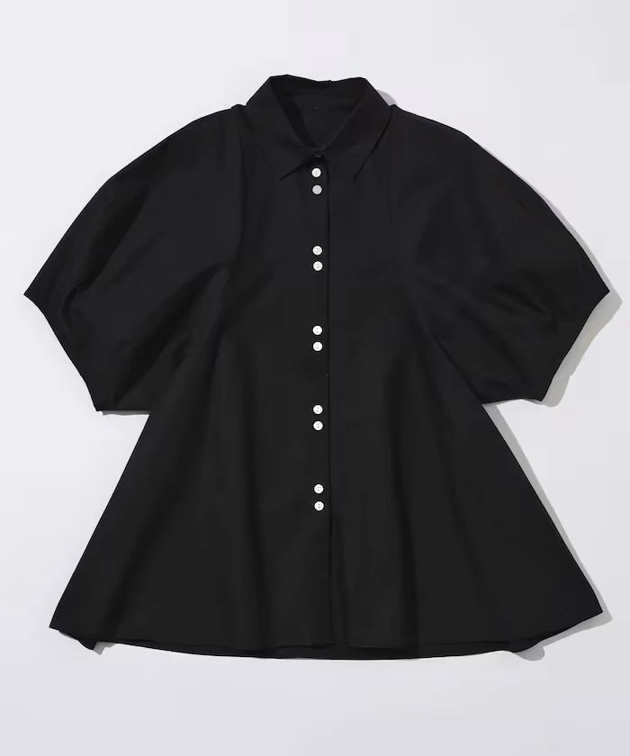 Color Added Balloon Sleeve Shirt / 5 Sleeve Blouse