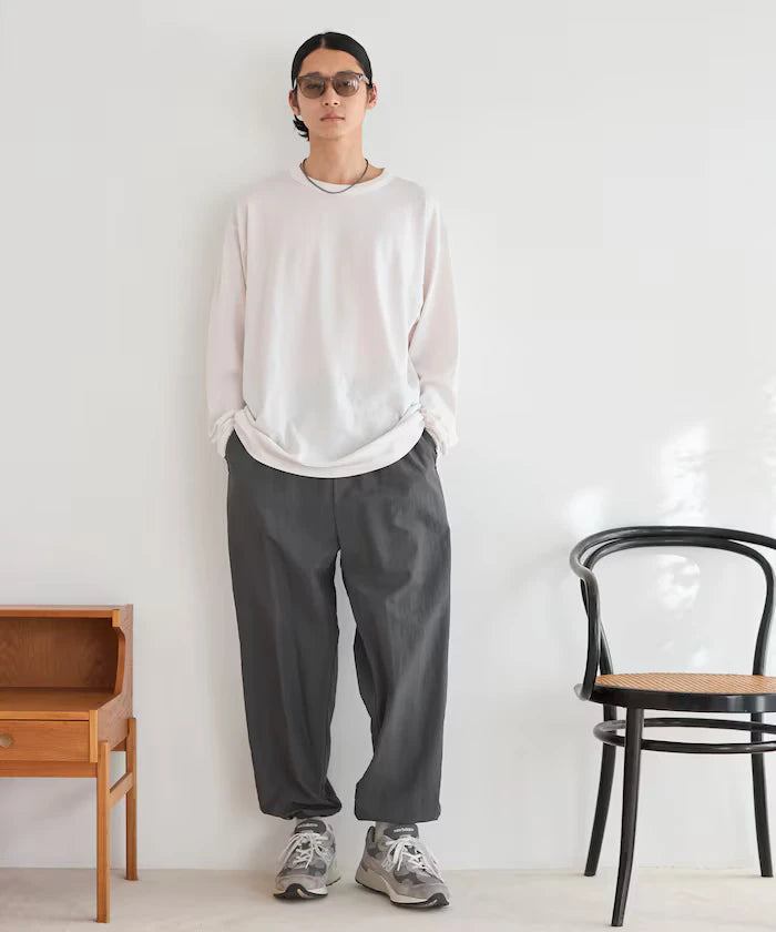Wide Straight Nylon Track Pants / Tapered Silhouette Easy Nylon Pants