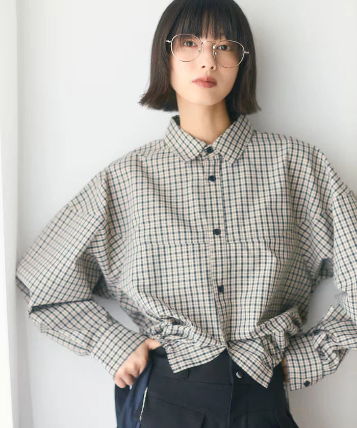 Hem Code Switch Short Length Long Sleeve Shirt