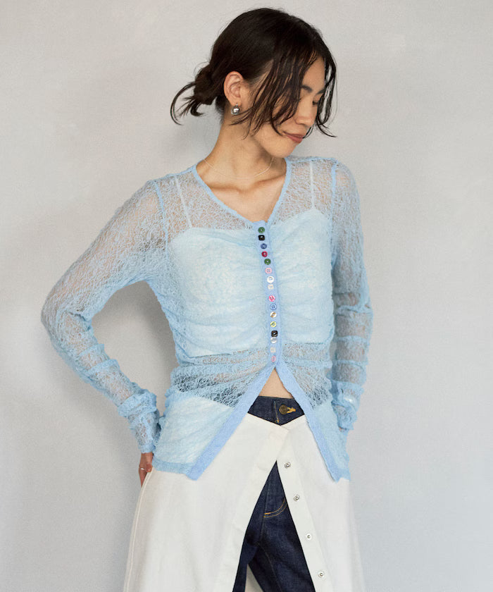 Many Button Lace Shirring Cardigan (Released on February 12 at 12:00)