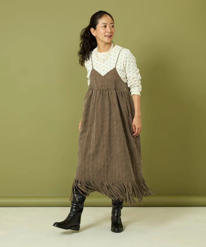 Fade-Processed Fringe Mini Dress
