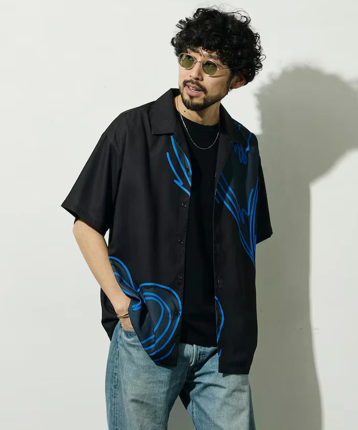 Open Collar Big Pattern Short Sleeve Shirt / Big Silhouette