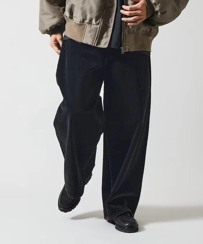 Flocked Denim Contrast Wide Straight Pants