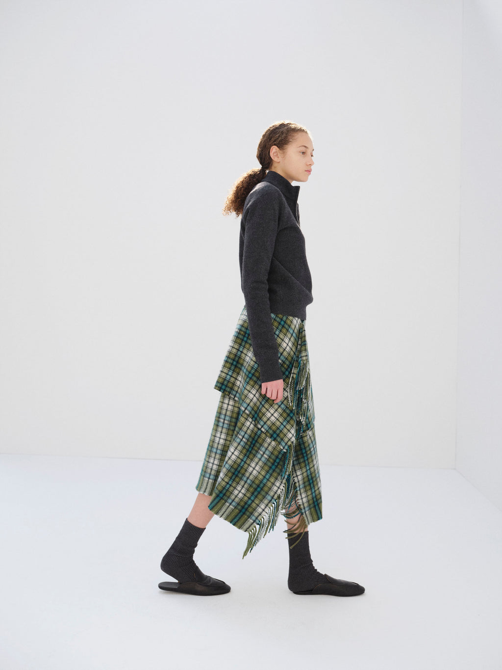 CASHMERE CHECK WRAP SKIRT