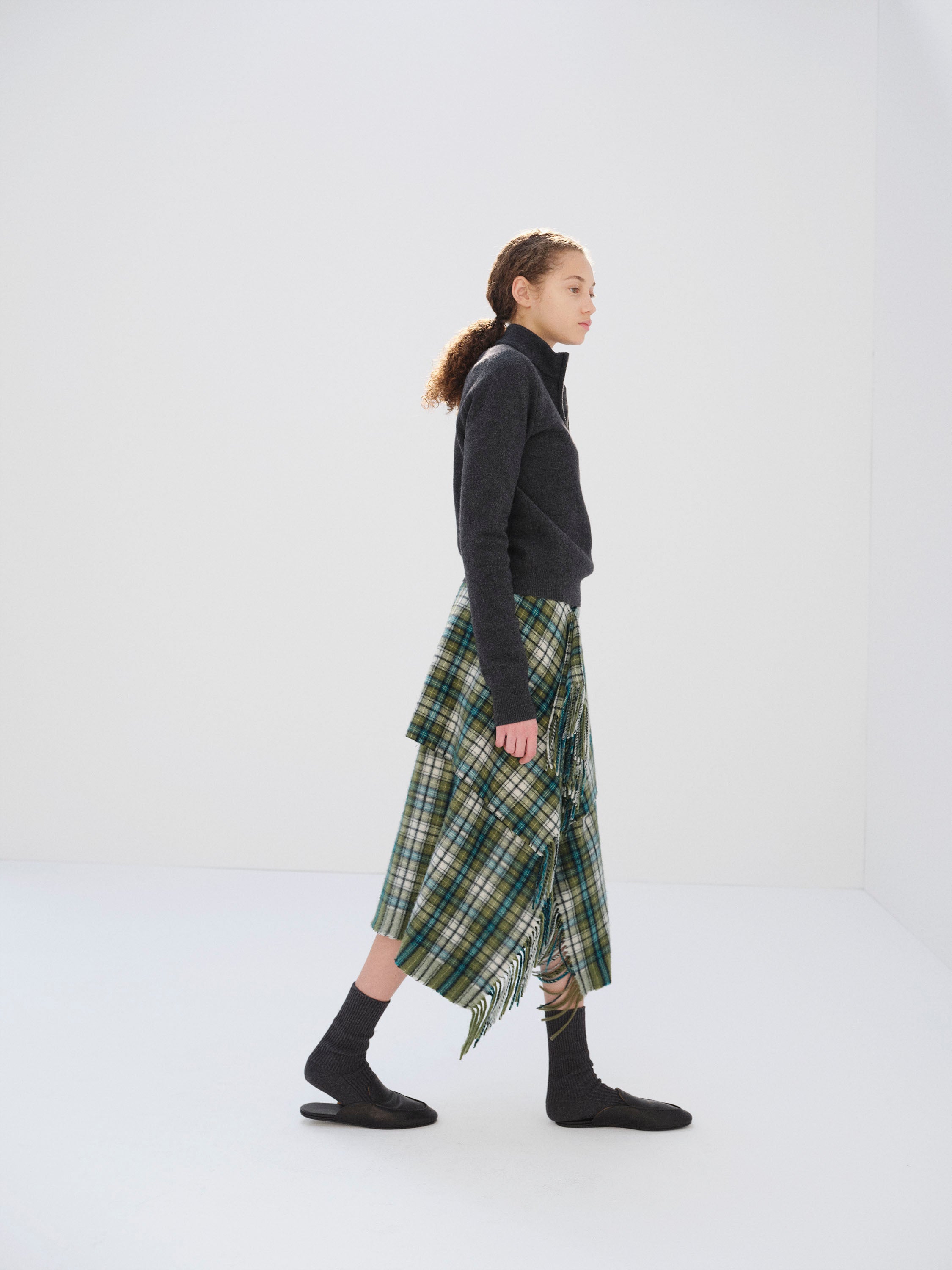 CASHMERE CHECK WRAP SKIRT