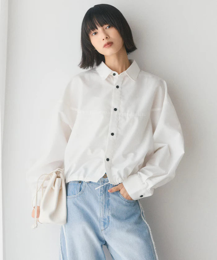 Hem Code Switch Short Length Long Sleeve Shirt