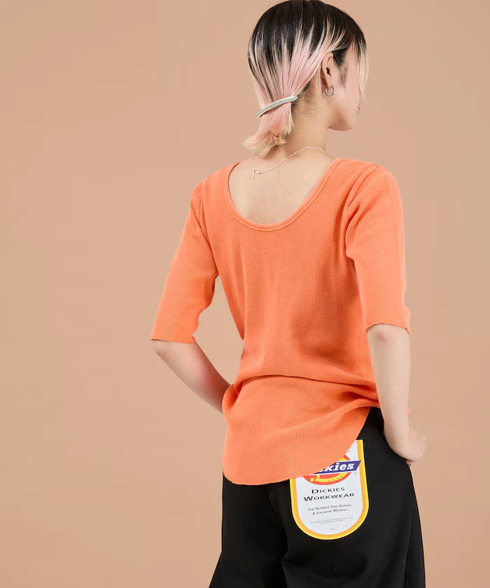 Ribbon Tied 2WAY Waffle 5 Sleeve T-Shirt