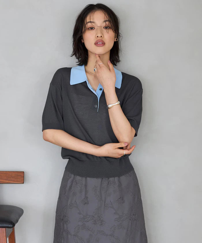 Relaxed Fit Color Design Polo Knit / Bicolor / Multi Stripe