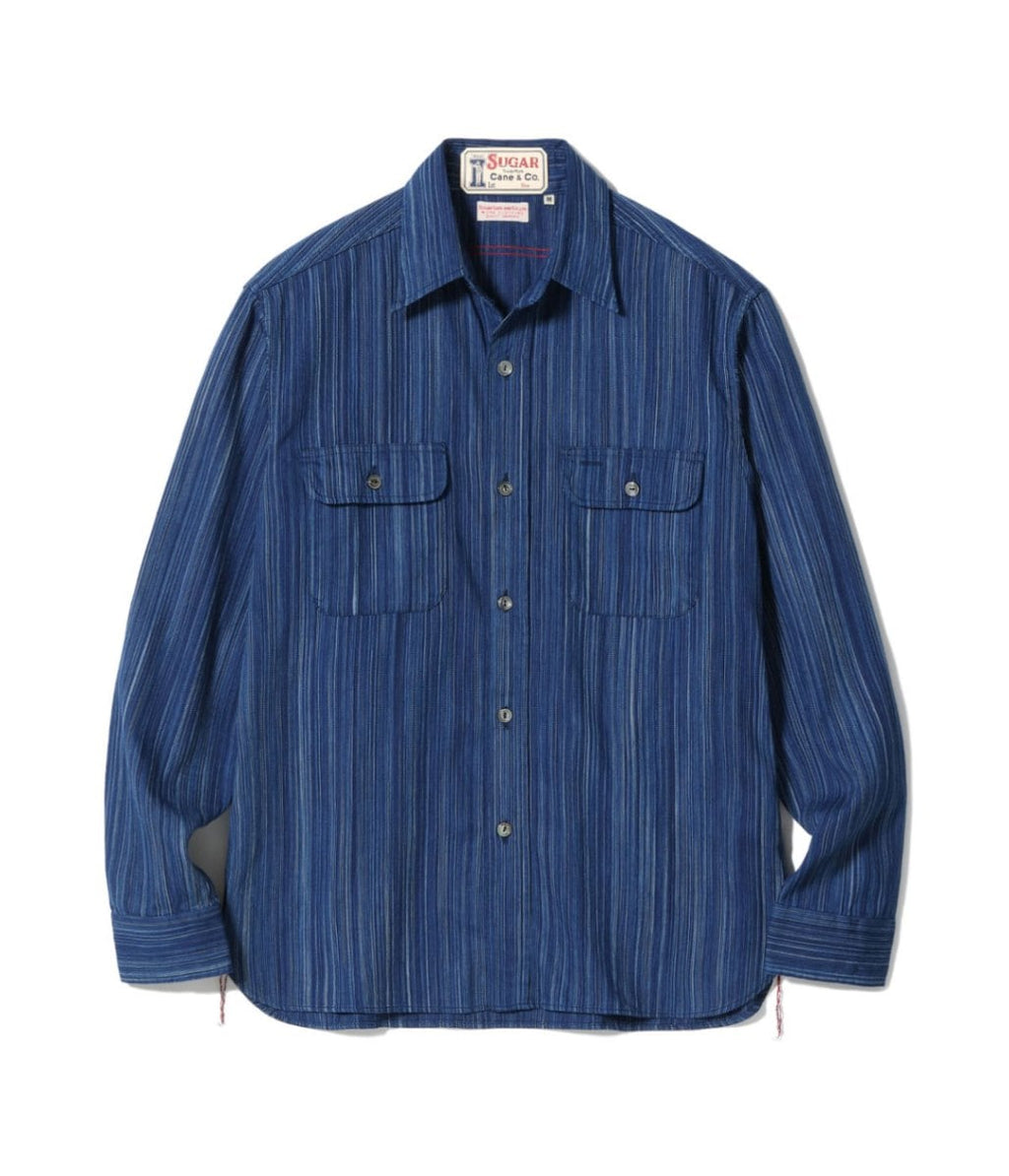 FICTION ROMANCE 5.5oz. INDIGO STRIPE WORK SHIRT