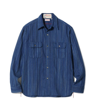 FICTION ROMANCE 5.5oz. INDIGO STRIPE WORK SHIRT