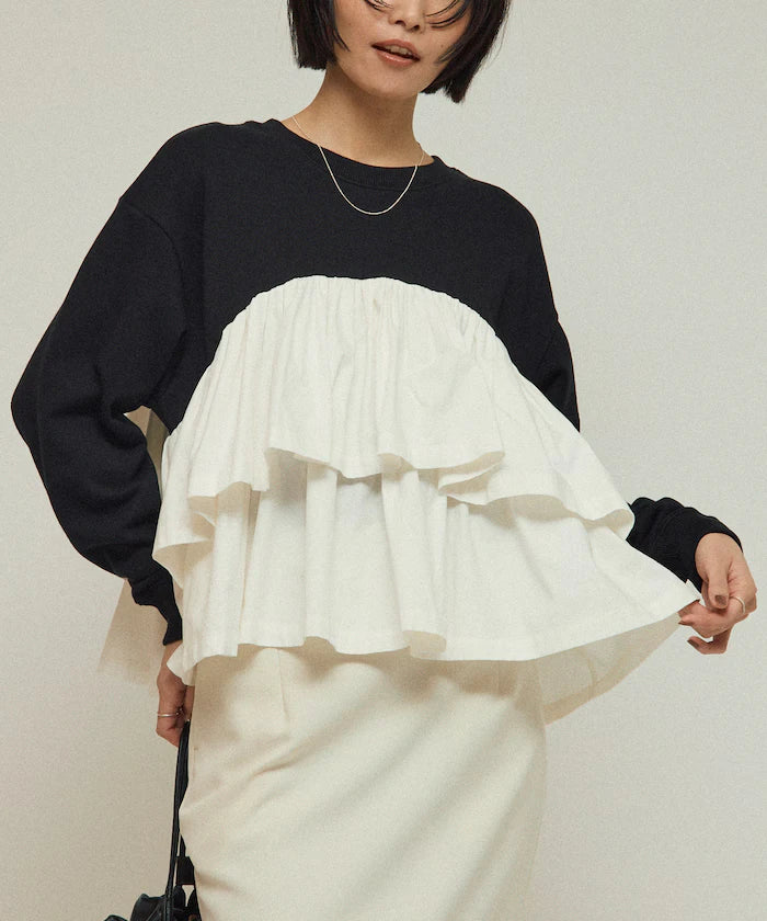 Organic Cotton Docking Frill Sweat / Relaxed Fit / Backed Sweat