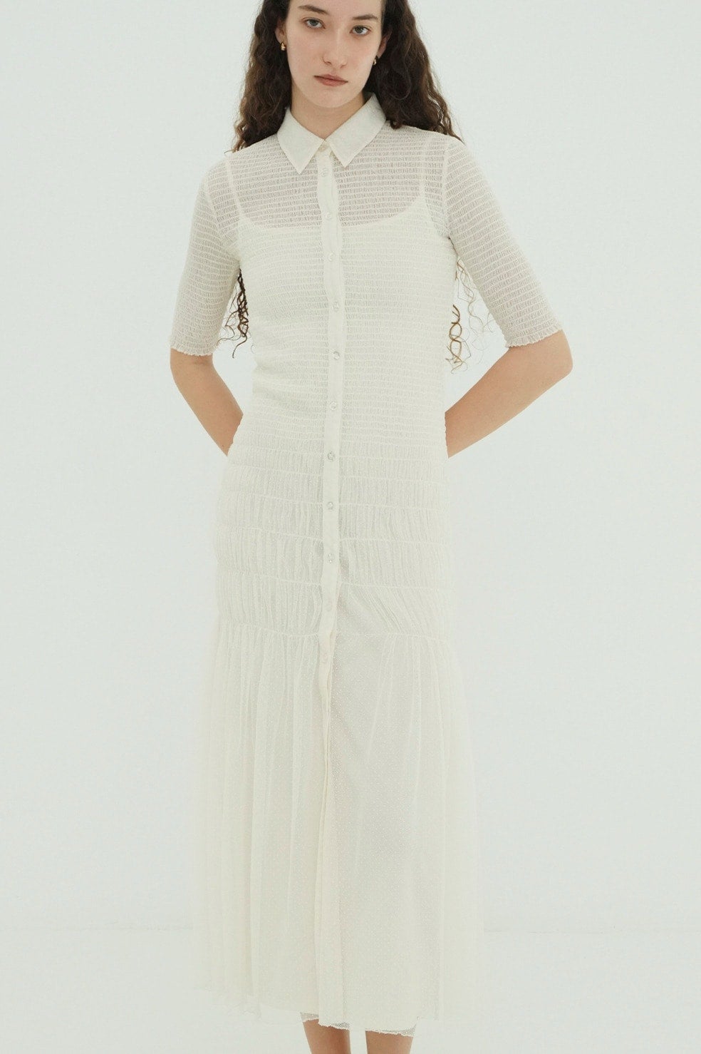 GATHERED MESH SHIRTS ONEPIECE