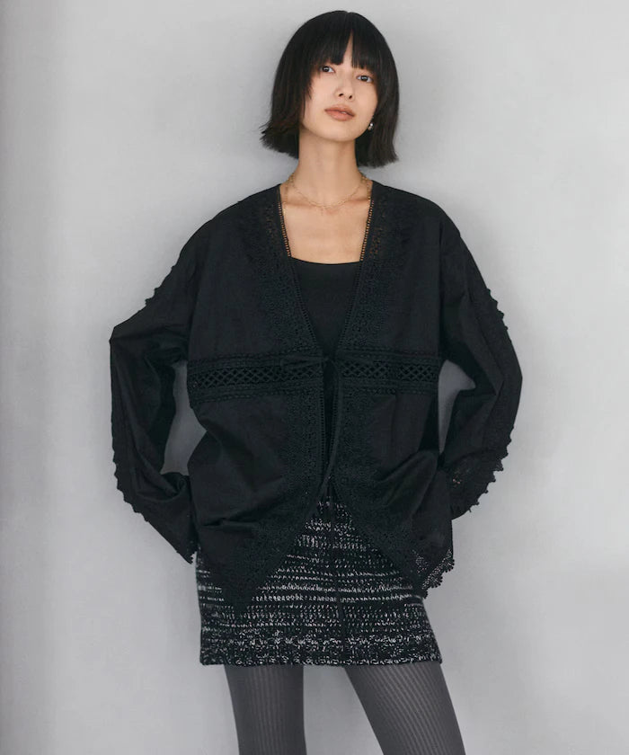 Lace Panel V-Neck Shirt