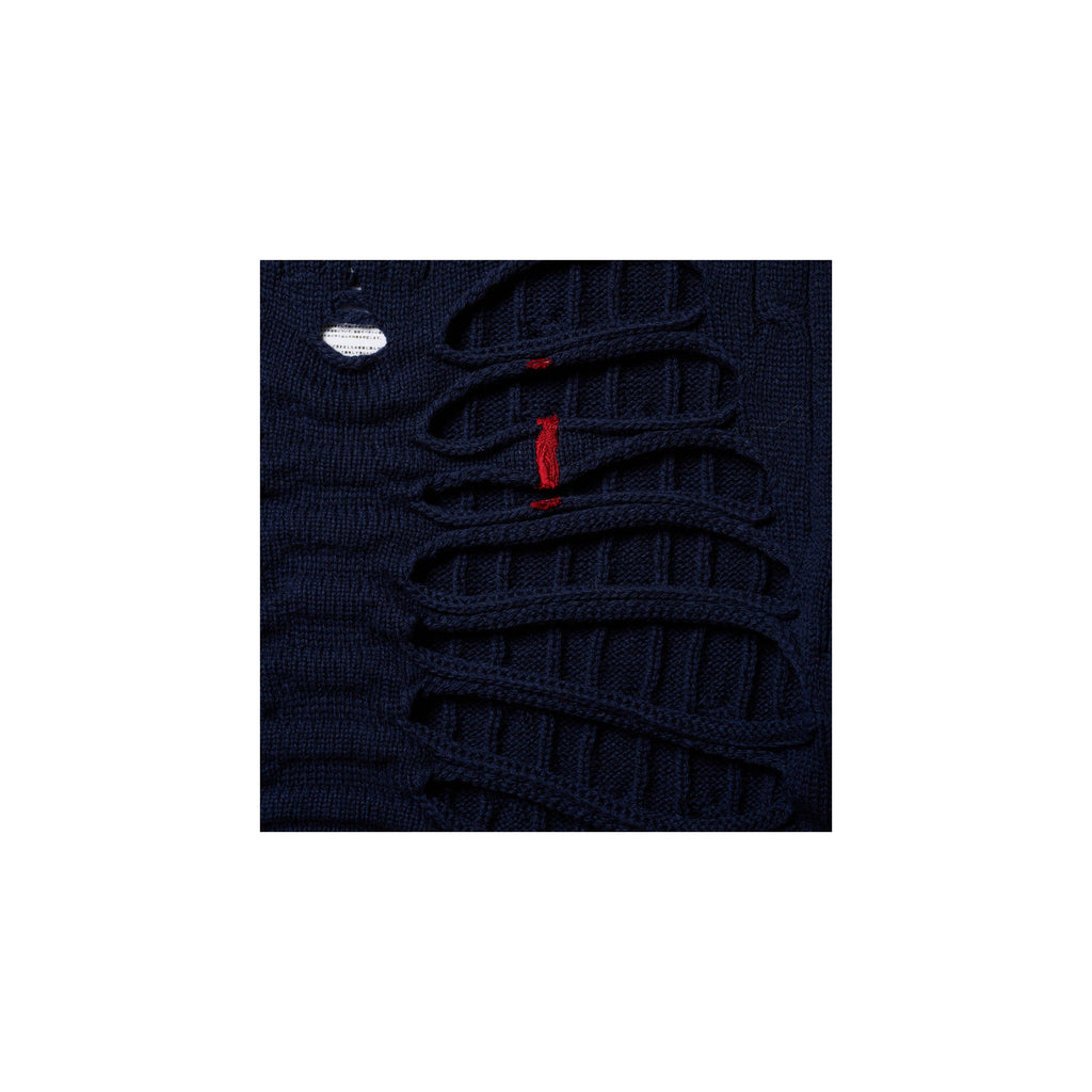 RIB CAGE CABLE KNIT VEST：NAVY