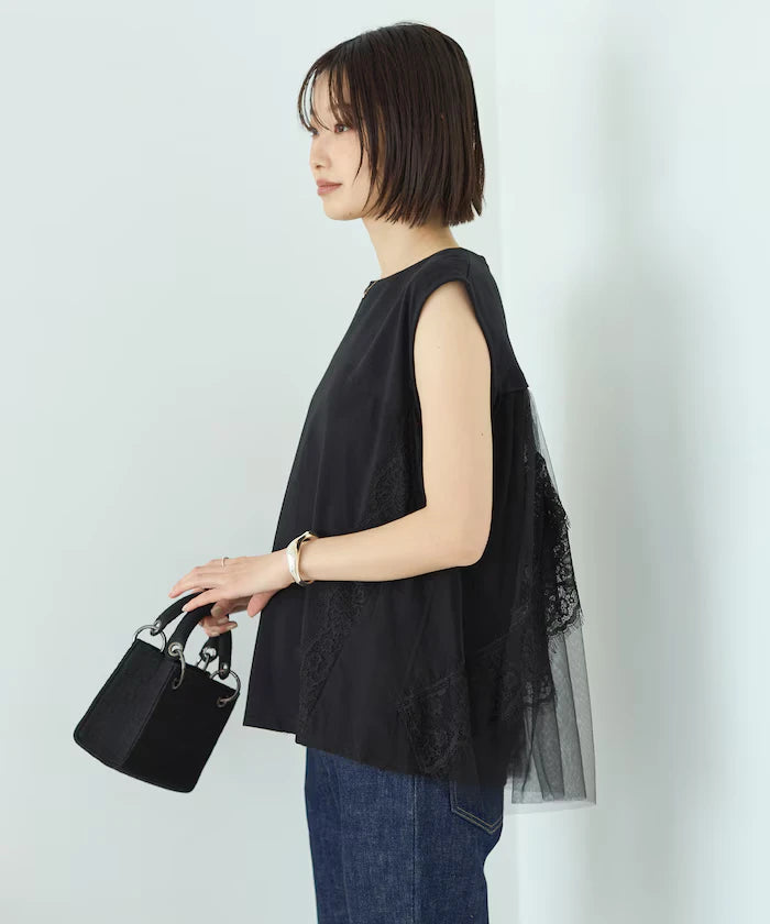 Organic Cotton Tulle Lace Docking Top