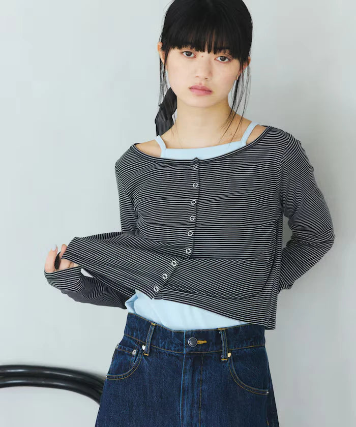 Layered Set Top / Striped Cardigan & Camisole
