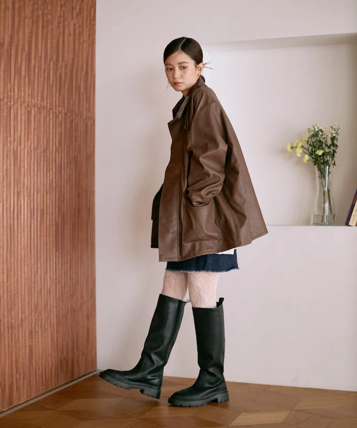 Oversized leatherette blouson / Mixed material switching