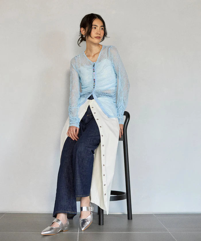 Many Button Lace Shirring Cardigan