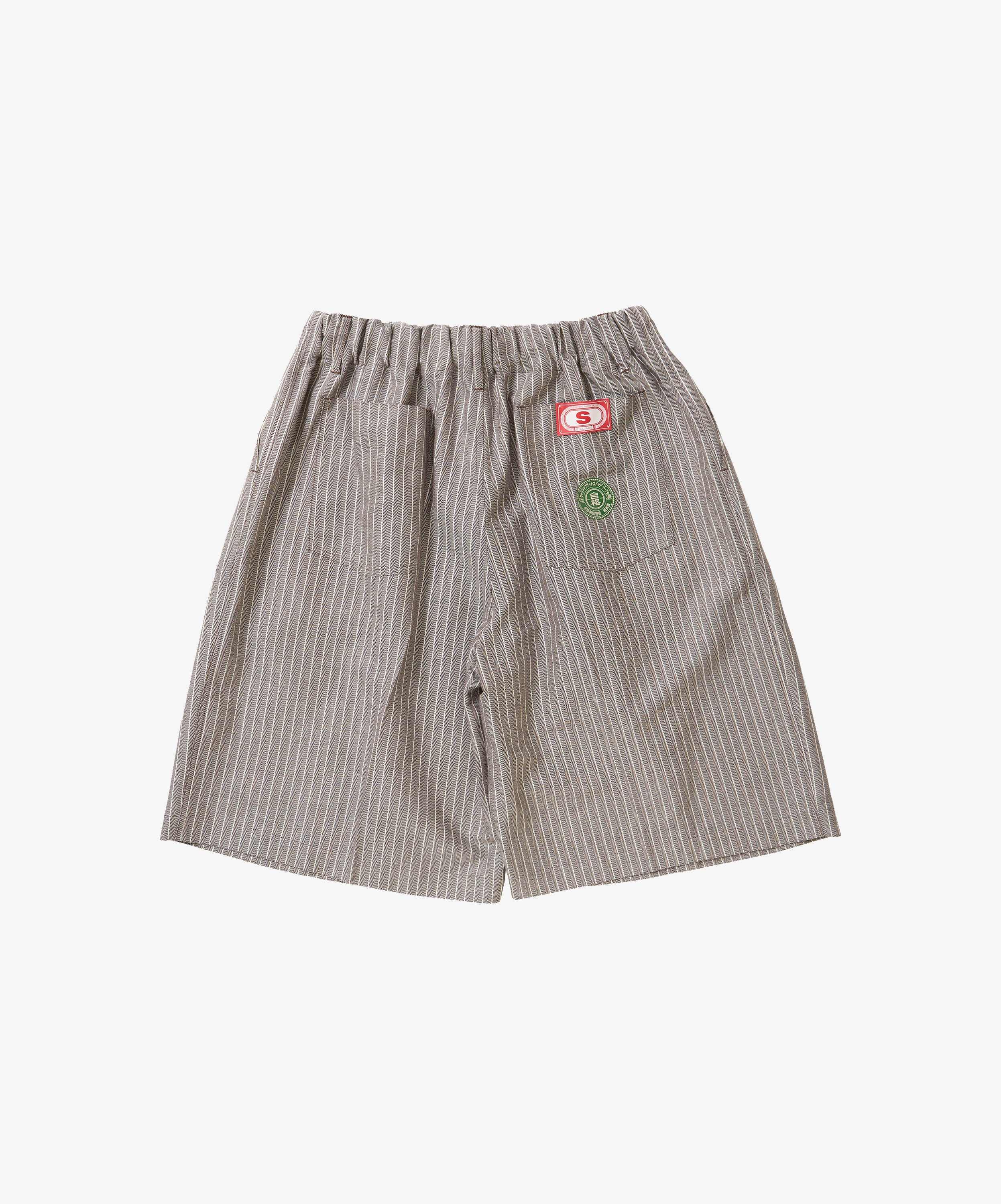 banshu ori circular short pants herringbone stripe