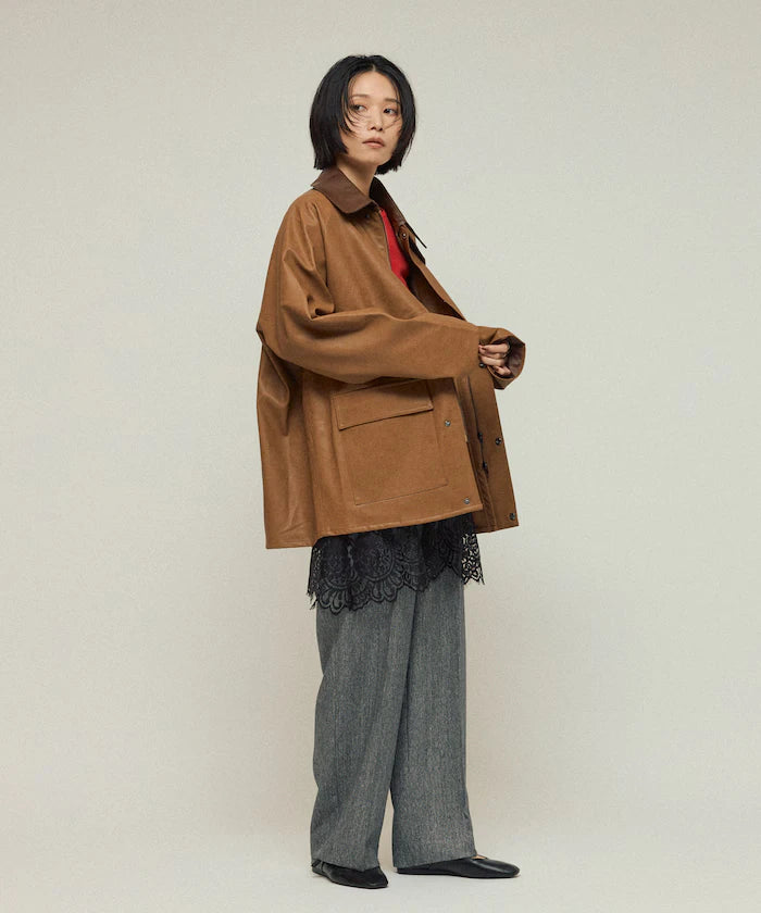 Oversized leatherette blouson / Mixed material switching
