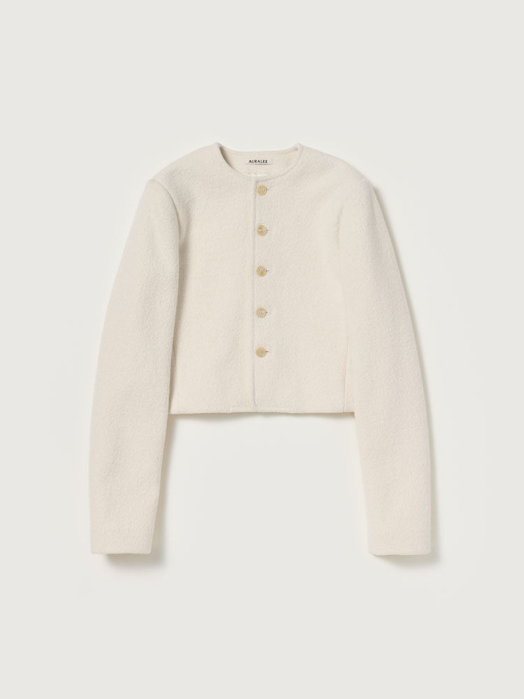 HEAVILY FULLED WOOL COTTON COLLARLESS JACKET