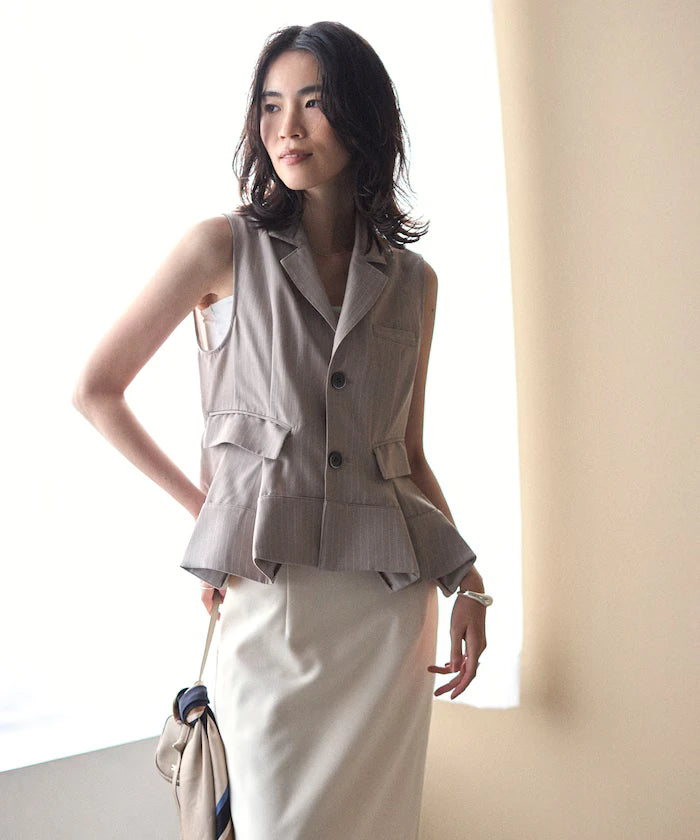 Pinstripe Flare Hem Short Vest