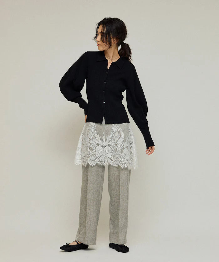 Lace Layered Slacks / Center Press Wide Slacks