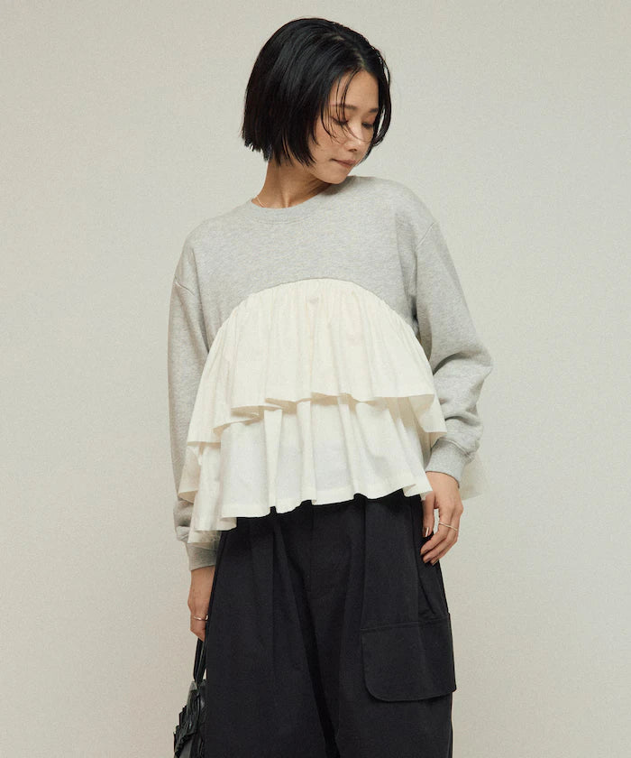 Organic Cotton Docking Frill Sweat / Relaxed Fit / Backed Sweat