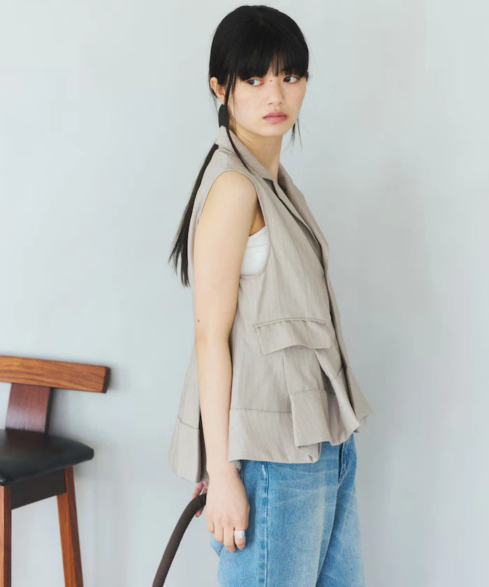 Pinstripe Flare Hem Short Vest