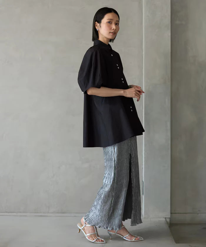 Switching Design Balloon Sleeve Shirt / 5-Minute Sleeve Blouse