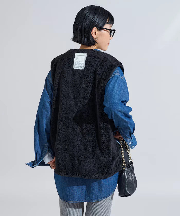 Cotton Nylon Twill Reversible Boa Vest