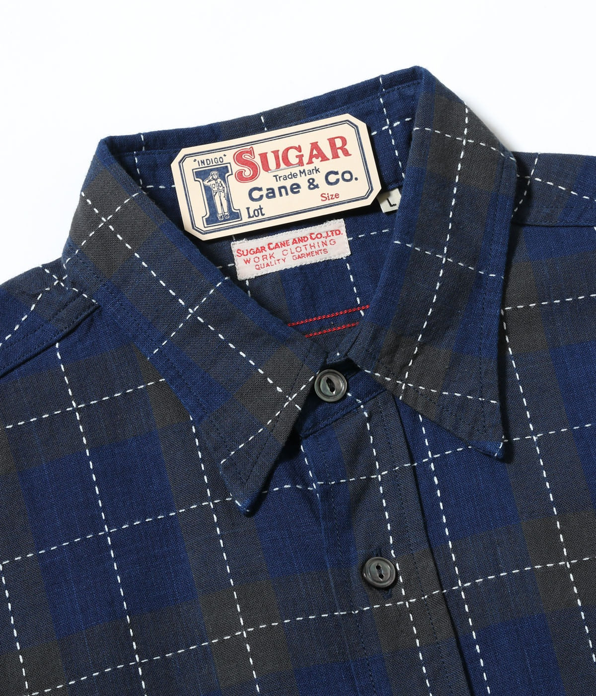 FICTION ROMANCE 5.5oz. INDIGO CHECK WORK SHIRT