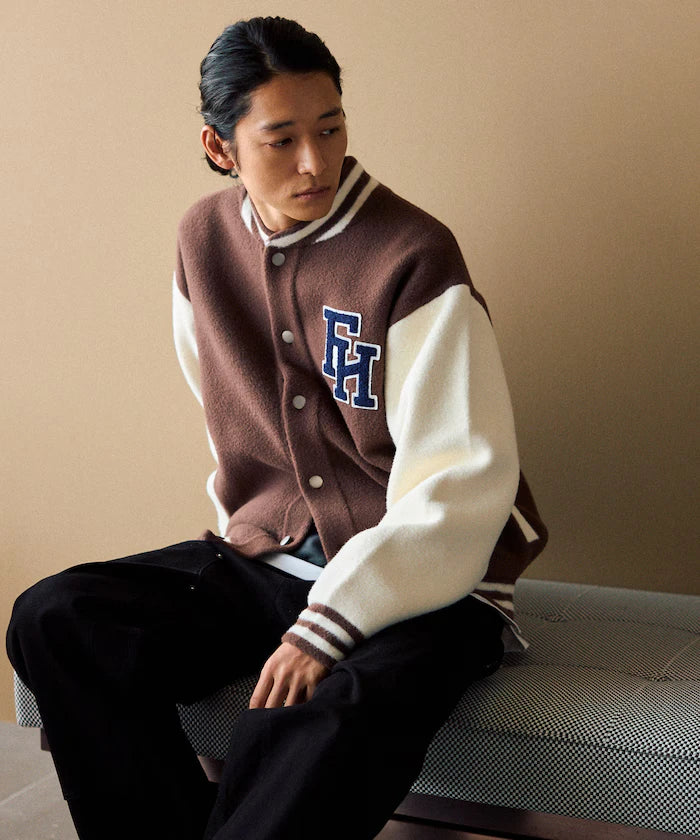 Relaxed Fit Logo Knit Varsity Jacket