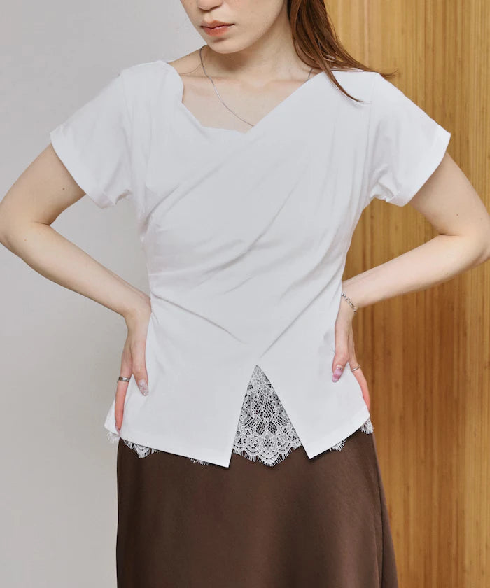 Lace Docking Draped Neck Top 【Limited Edition】